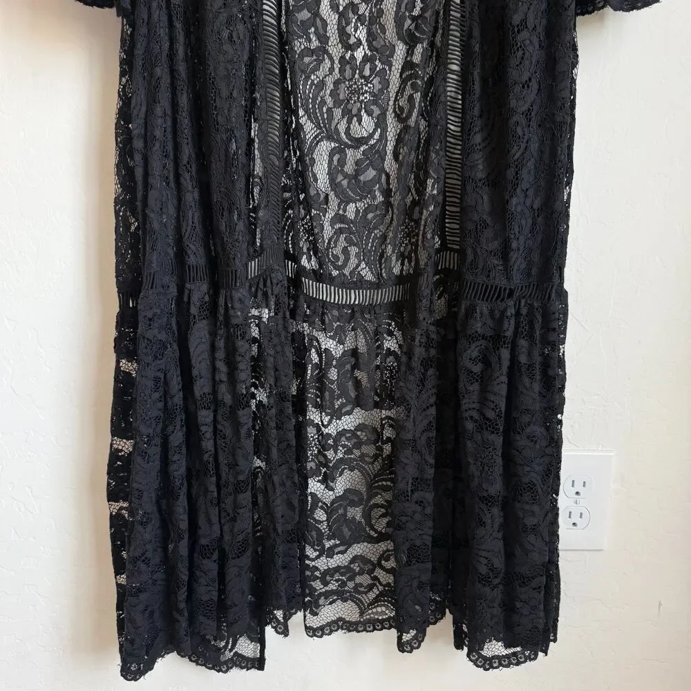 Boston Proper Black Lace Bell Sleeve Duster Cardigan Whimsy Goth Faerie Witchy - Picture 13 of 16